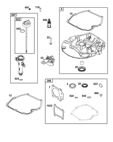 Crankcase Cover/Sump And Lubrication Group Diagram and Parts List for 125P05-0065-F1 100000 - 19Z999 Briggs and Stratton Engine